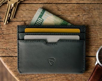 Minimalist Leather Card Holder, RFID Blocking Wallet - Moorgate (Jet Black)