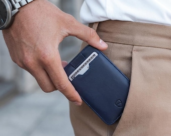 Slim Leather Card Wallet, Ultra-Thin RFID-Blocking Card Holder - Chelsea (Navy)