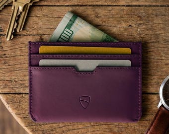 Minimalist Leather Card Holder, RFID Blocking Wallet - Moorgate (Blackberry)