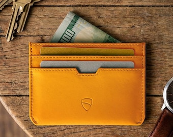 Minimalist Leather Card Holder, RFID Blocking Wallet - Moorgate (Golden Yellow)