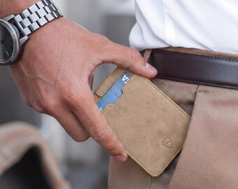 Slim Leather Card Wallet, Ultra-Thin RFID-Blocking Card Holder - Chelsea (Sandstone)