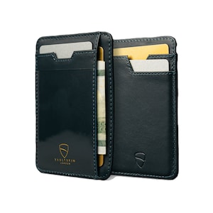 Tarjetero fino con ventana para identificación BRIXTON: billetera minimalista de cuero con bolsillo frontal y protección RFID para hombres y mujeres