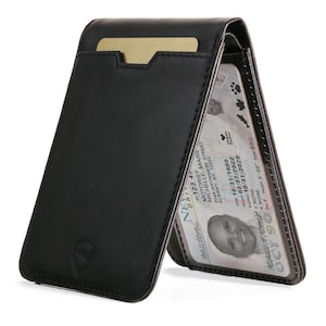 Carteira dobrável fina em couro, porta-cartões minimalista com bloqueio RFID - Manhattan (Conhaque) Black ID