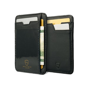 Tarjetero fino con ventana para identificación BRIXTON: billetera minimalista de cuero con bolsillo frontal y protección RFID para hombres y mujeres