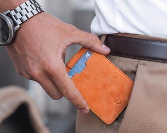 Slim Leather Card Wallet, Ultra-Thin RFID-Blocking Card Holder - Chelsea (Amber)