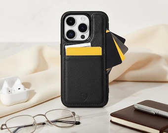 Leather Wallet Case for iPhone 16 Pro with Slim Card Holder - Eton (Black)