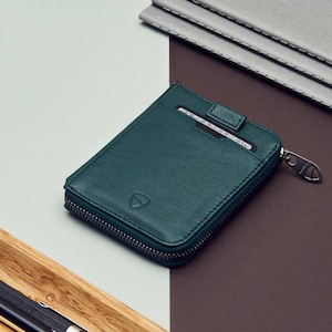 Minimalist Leather Zipper Wallet. Slim Multi Card Holder with RFID Blocking - Vaultskin NOTTING HILL