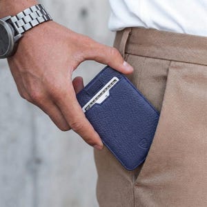 Slanke leren kaarthouder, ultradunne kaarthouder met RFID-blokkering - Chelsea (matblauw)
