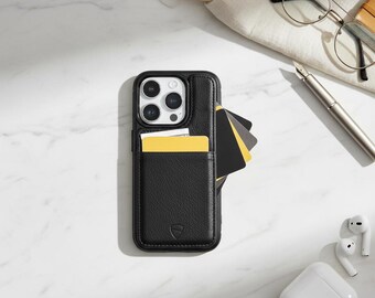 Leather Wallet Case for iPhone 16 Pro Max with Slim Card Holder - Eton (Black)
