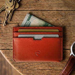 Tarjetero minimalista de piel con bloqueo RFID - Moorgate (marrón castaño)