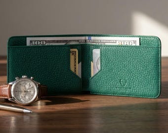 Slim Leather Bifold Wallet, RFID-Blocking Minimalist Card Holder - Manhattan (Matt Green)