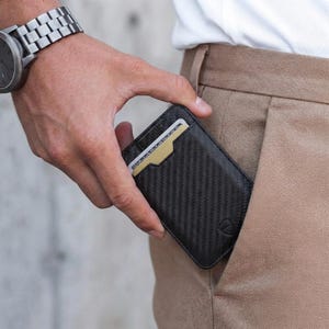 Slim Leather Card Wallet, Ultra-Thin RFID-Blocking Card Holder - Chelsea (Carbon Black)