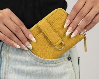 Wallet for Women. Slim Zipper Leather Card Case with Gift Box - BELGRAVIA (Matt Yellow)