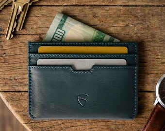 Minimalist Leather Card Holder, RFID Blocking Wallet - Moorgate (Midnight Navy)