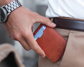 Slim Leather Card Wallet, Ultra-Thin RFID-Blocking Card Holder - Chelsea (Cognac)
