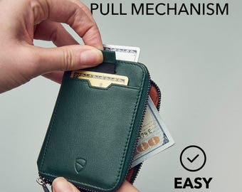 Minimalist Leather Zipper Wallet. Slim Multi Card Holder with RFID Blocking - Vaultskin NOTTING HILL
