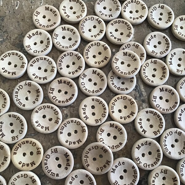 Sale Item End Of Stock - Ten Baby Buttons, Made By Grandma Round Wooden X 10 - Made By Grandma  - Size 20mm