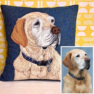 Pet portrait cushion - embroidered pet memorial
