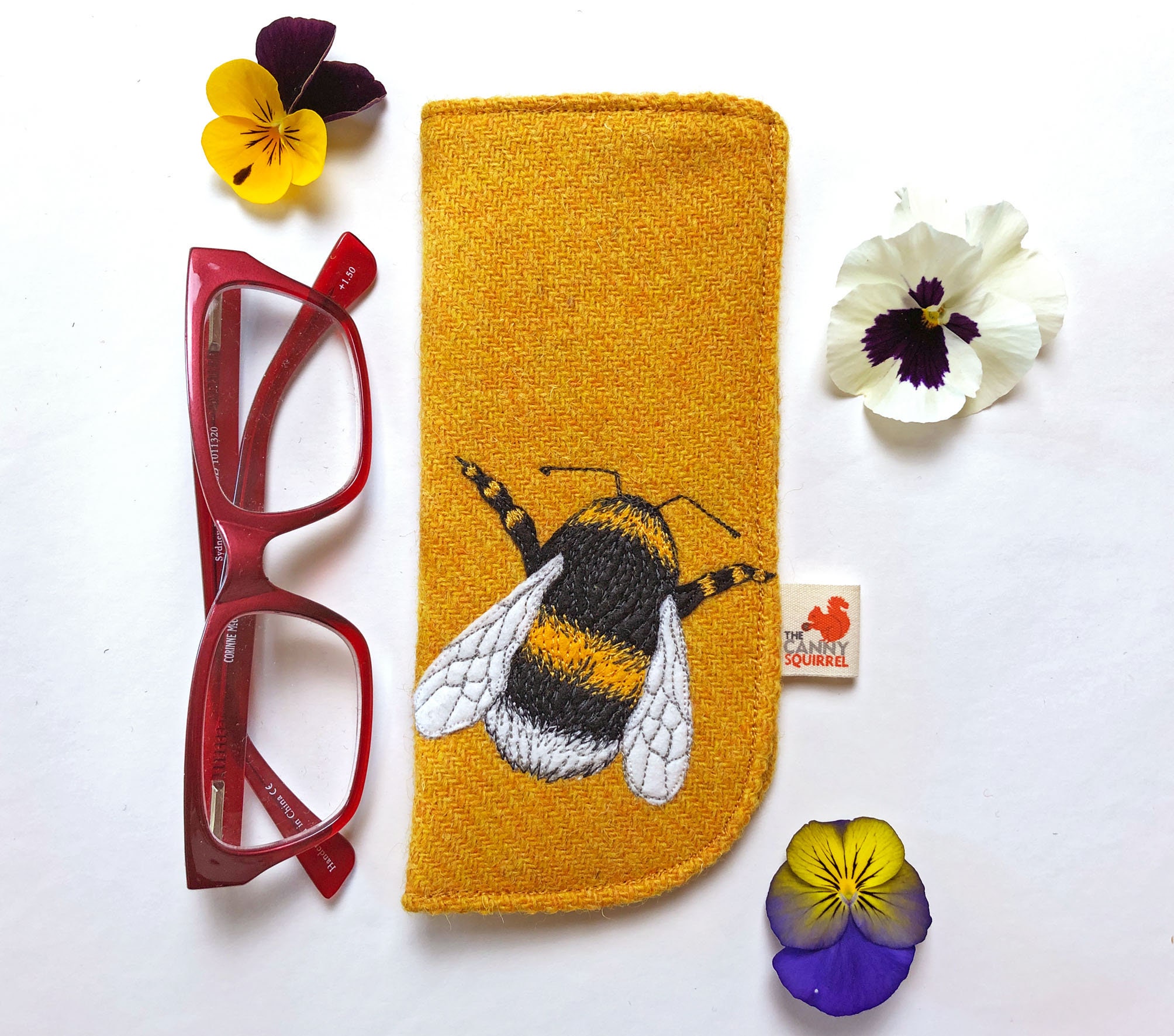 Bumblebee glasses case yellow Harris Tweed bee specs case Etsy