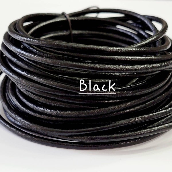 3mm Round leather cord • Premium • BLACK •  Leather by yard • Leather supplies • Round cord by yard