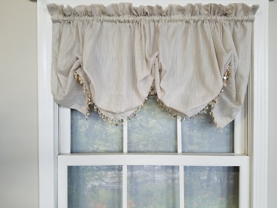 Linen Sheer Balloon Valance With Seashell Trim Etsy