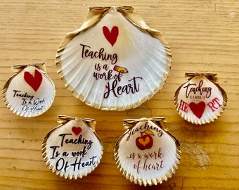 Decoupaged scalloped shells for teacher gifts