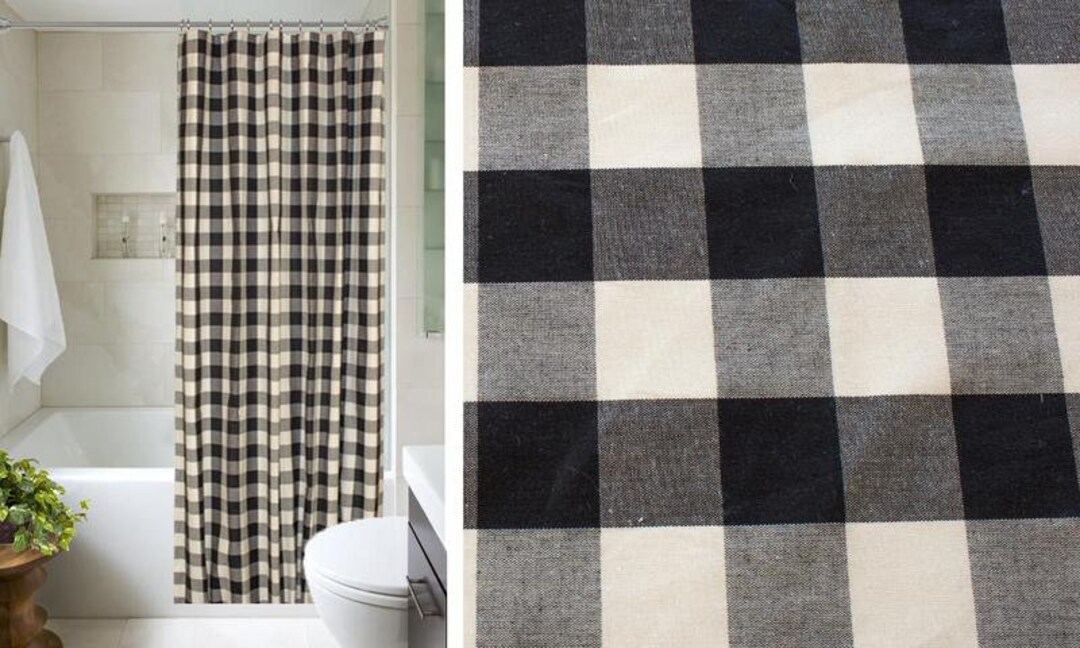 Black and White Buffalo Check Shower Curtain Etsy