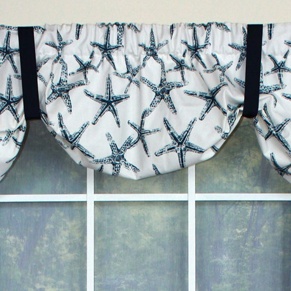 Starfish suspender valance in navy, yellow or taupe