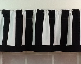 Black and white stripe banded straight valance