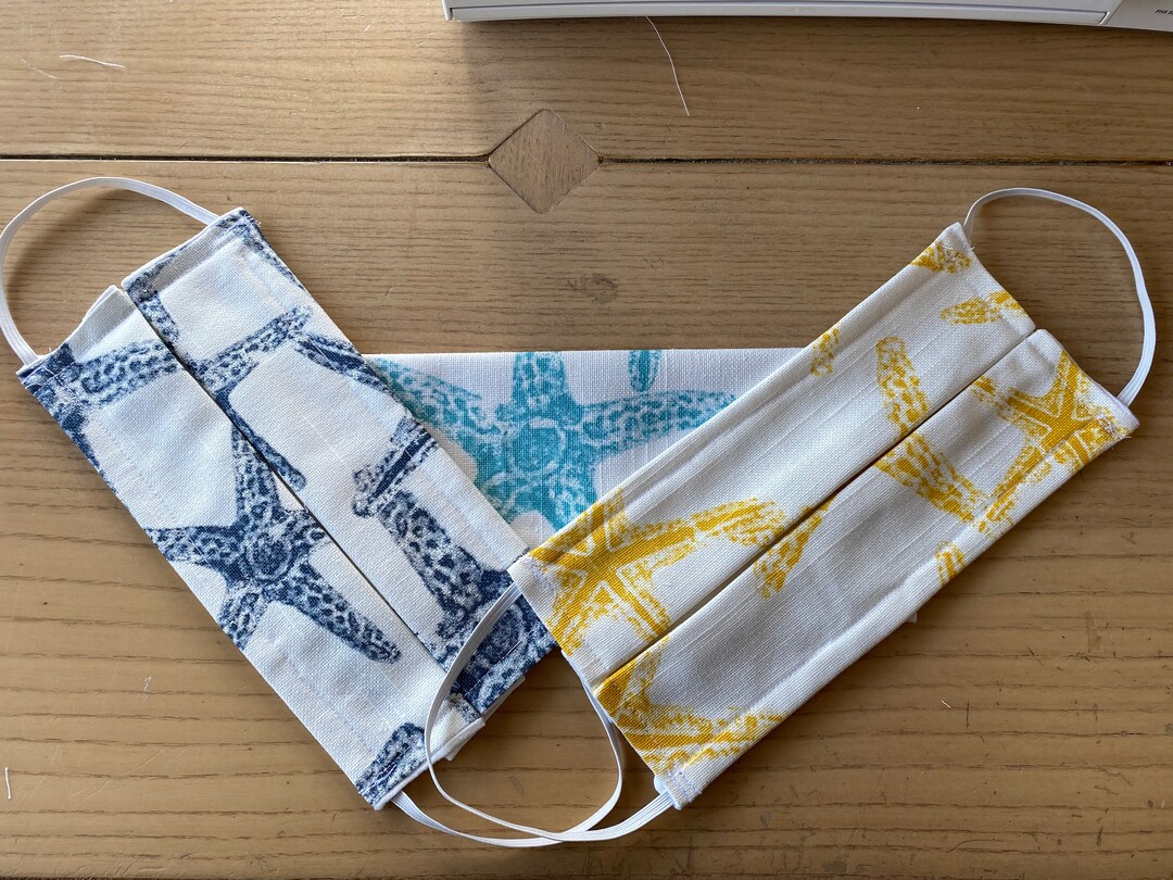 Starfish nautical Face Masks in Turquoise yellow and Navy Etsy
