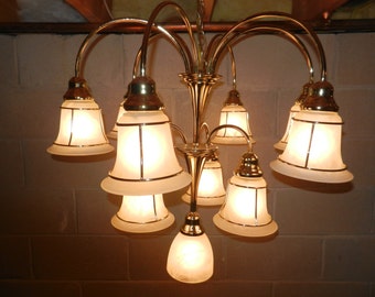 Vintage Chandelier, Brass Finish, Ten Lights  295.00  Must Pickup at Warehouse in New Jersey