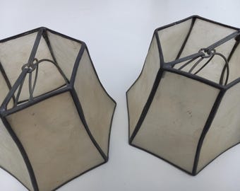 Antique Clip-on Lamp Shades, (2), Hexagon Shape,Opaque Plastic, 3 1/2" Tall and a 4" bottom