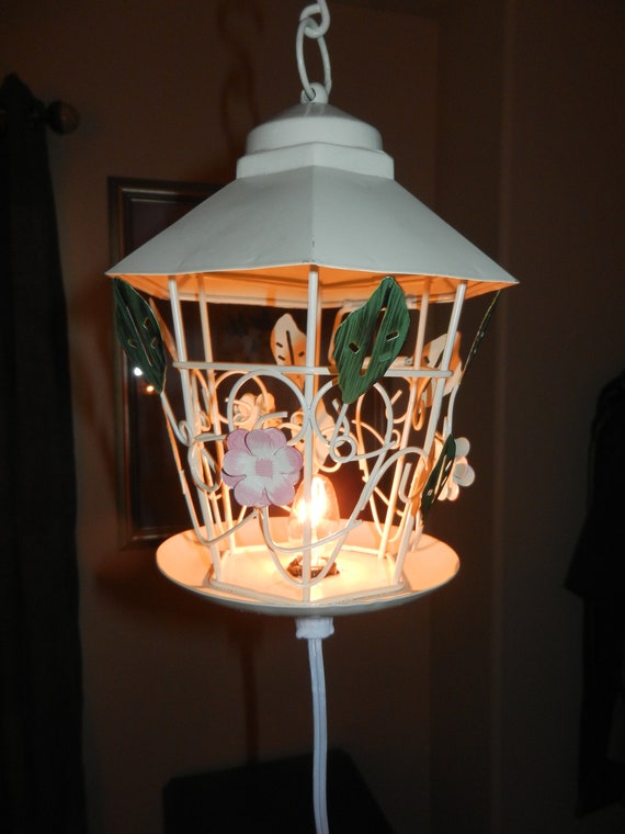 Homemade Hanging Lights Plug In Light Metal Birdcage Etsy