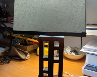 VTG Table Lamp,Brown Wood,Contemporary,Rectangular Shade,19" tall