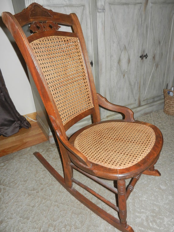 Vintage Cane Rocking Chair for a Young Person Furniture Living Room