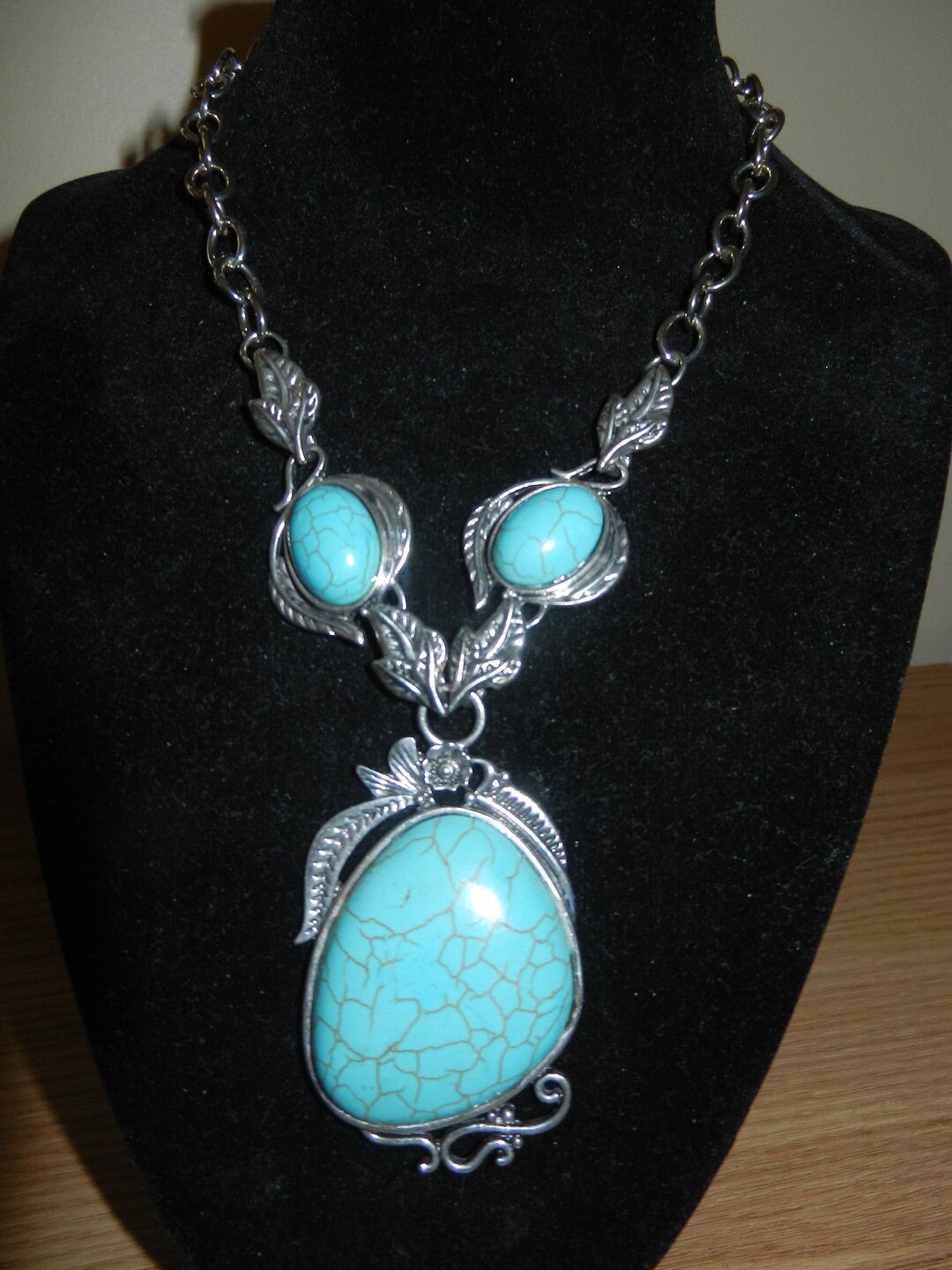 Vintage Costume Jewelry Turquoise Silver Necklace Etsy