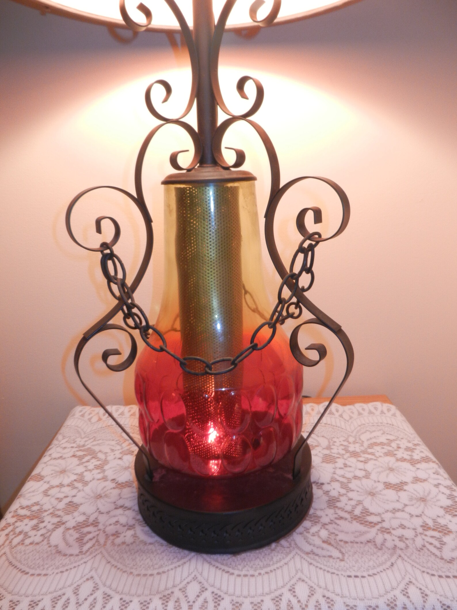 Vintage Glass Table Lamps Black Wrought Iron Lamp Base Etsy