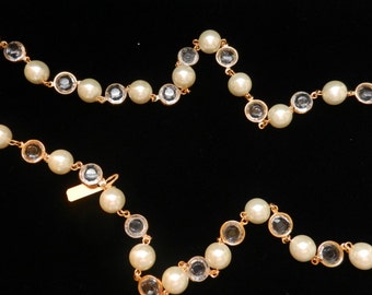 Pearl and Stone Necklace with Gold Finished Settings and Links - Never Worn