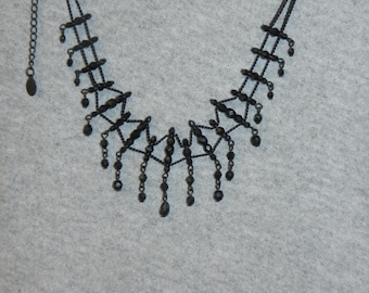 Vintage Black Beaded Necklace  16 inches in length