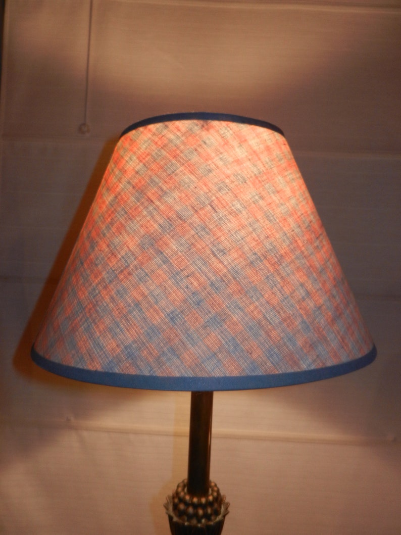 Vintage Brown Aqua Check Clip On Lamp Shade