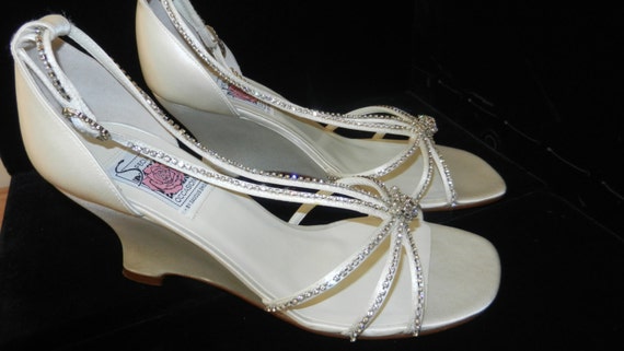 Light Ivory Silk Wedge Sandal With Rhinestones and Swarovski - Etsy