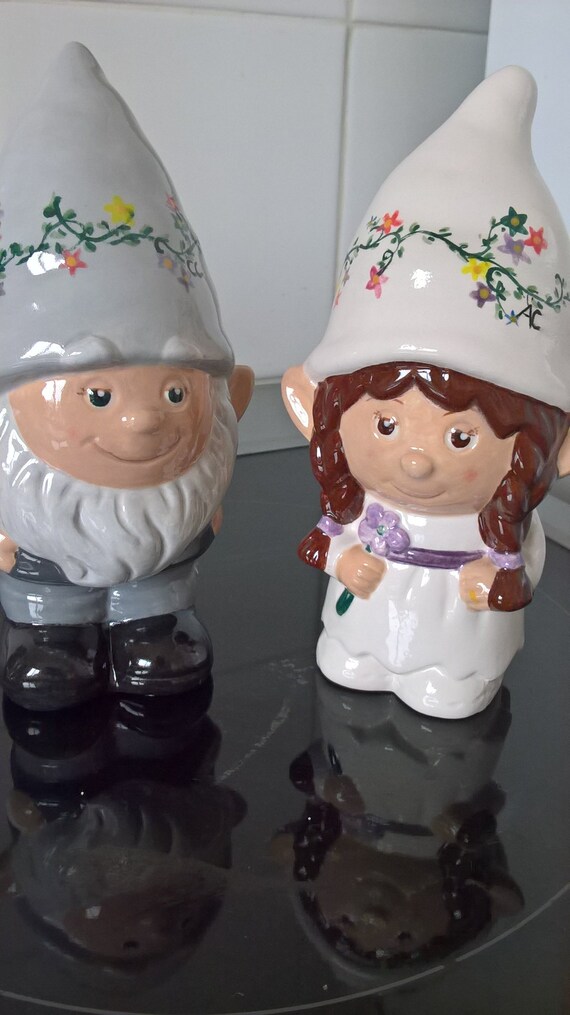 Hand Painted Ceramic Bride And Groom 7 Gnomes Etsy