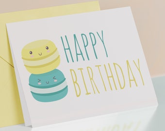 Happy birthday card with cute Macaroons - PDF DIY Printable 6x4 inch