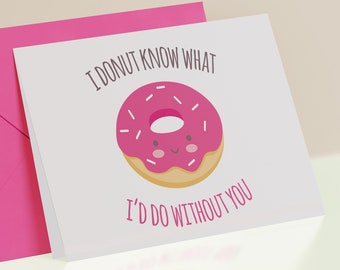 Happy Valentine's day card with kawaii donut  - PDF DIY Printable 6x4 inch