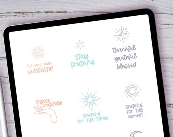 24 grateful quotes stickers for grateful plannner, inspirational digital sticker set for GoodNotes, individual printable PNG files