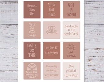 12 motivational quotes stickers, terracotta boho inspirational digital sticker set with earth tones for GoodNotes, individual PNGs