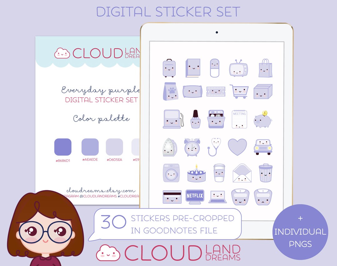 30 Digital Stickers Set Digital Planner Stickers Pre-cropped - Etsy