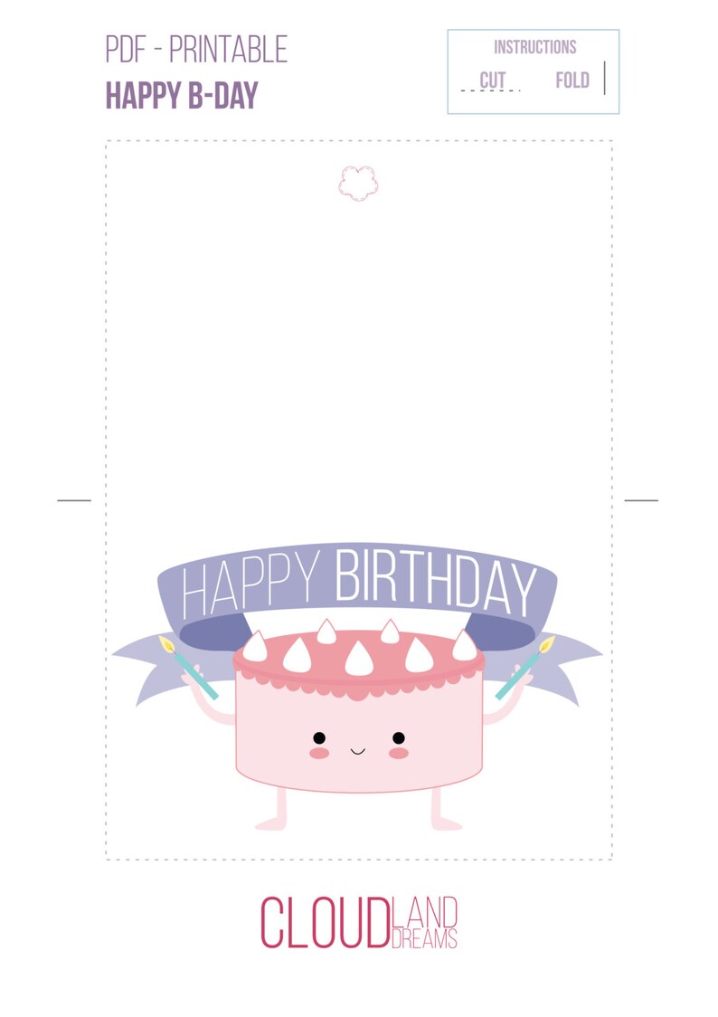 cute birthday card printable pdf diy 6x4 inch etsy