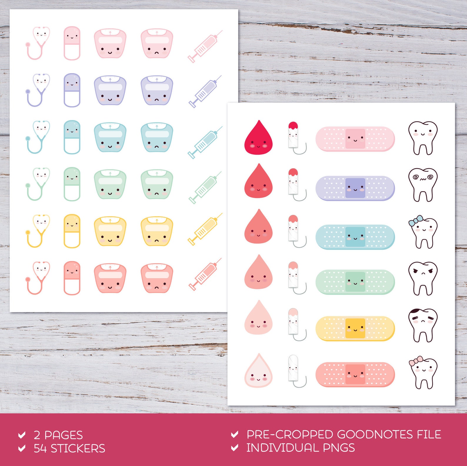 54 Digital Stickers Health and Wellness Set File With - Etsy
