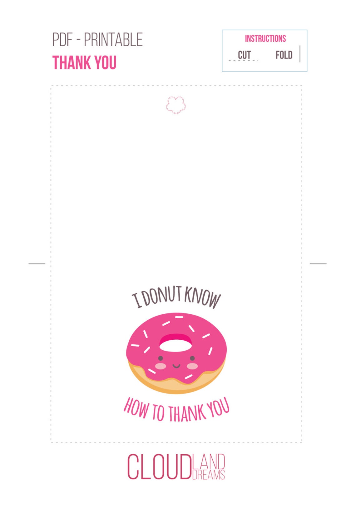 Thank You Printable Card With Kawaii Donut PDF DIY 6x4 Inch - Etsy